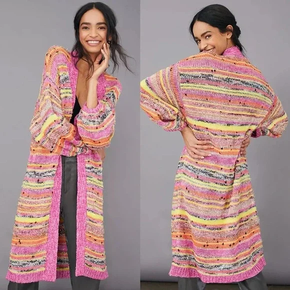 Anthropologie Juliette Space-Dyed Longline Cardigan Duster Knit Kimono - Picture 1 of 10